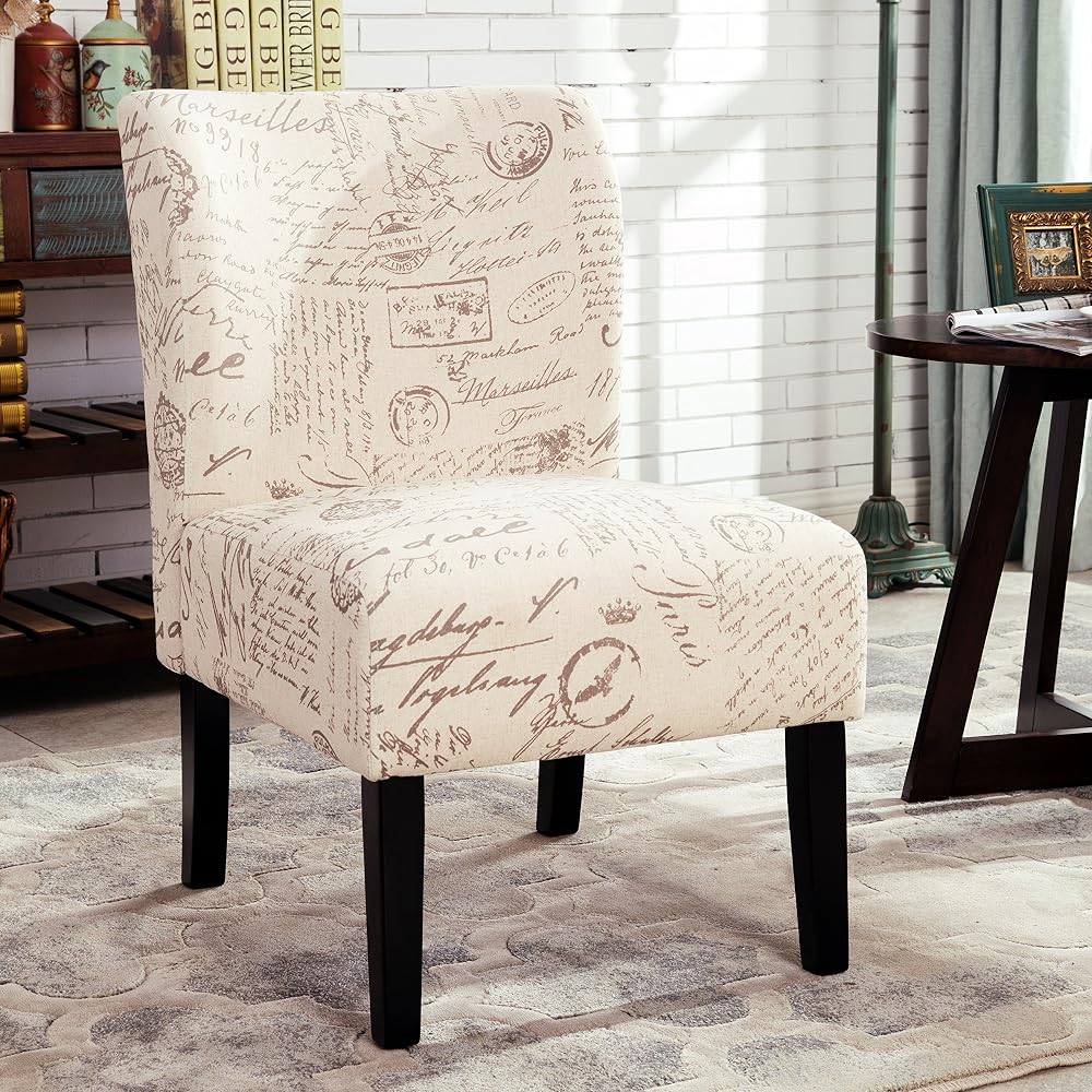 Roundhill Furniture Capa Print Fabric Armless Contemporary Accent Chair, Script